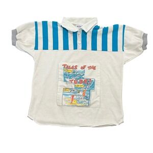 Vintage Our Gang Healthtex Kids Polo Shirt Boy's 10 White Blue‎ Stripes Surf USA